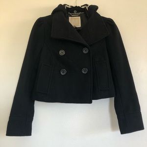 Old Navy Wool Blend Crop Hooded Black Winter Coat.